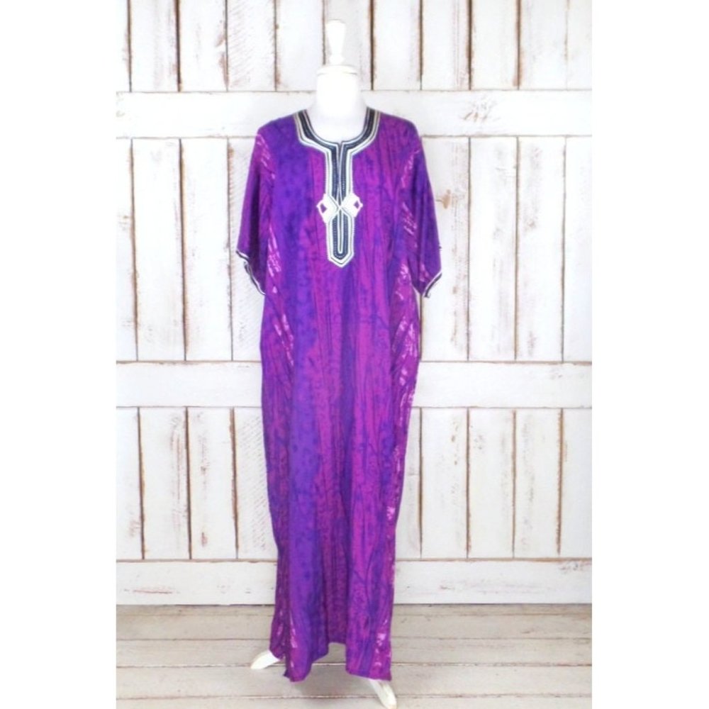 Vintage purple tie dye Dashiki festival caftan maxi dress/ Indian print tribal p